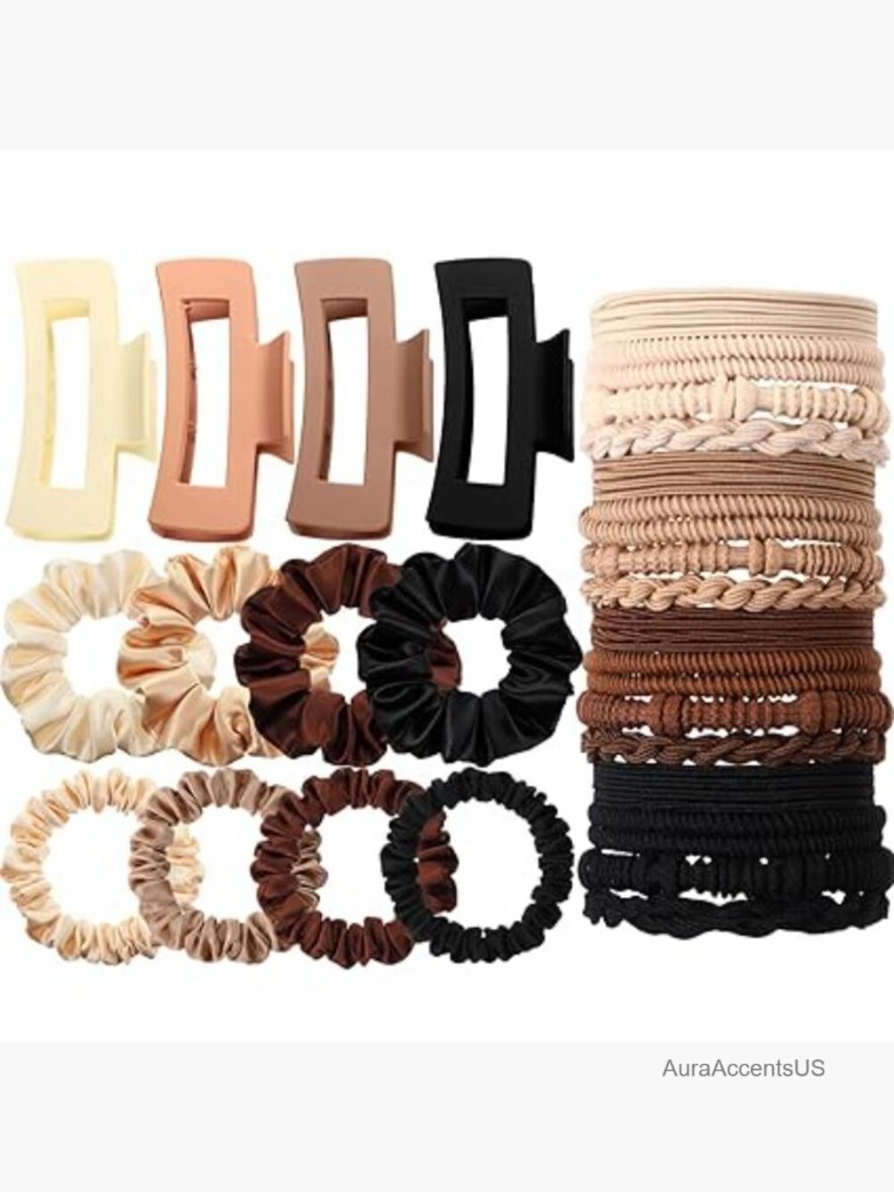 28 Pc Hair Accessory Set with Claw Clips, Satin & Boho Scrunchies